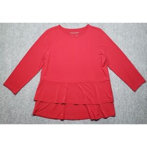 Susan Graver Modern Essentials Shirt Womens L Red Long Sleeve Tiered Top